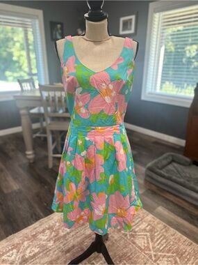LILLY PULITZER WOMEN SIZE 6 LEXINGTON SHORELY BLUE MOJO FLORAL DRESS LINED